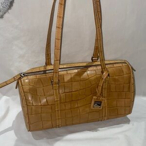 Dooney & Bourke Croc-Embossed Tan Barrel Shoulder Bag